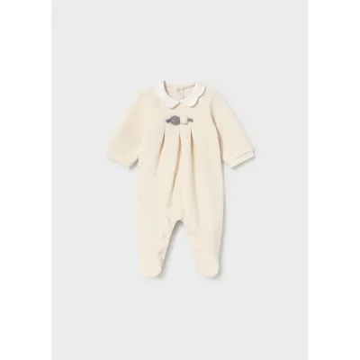 BIEGE VELVET SLEEPER WHITE COLLAR CROCHET BALL TRIM / 2752-078