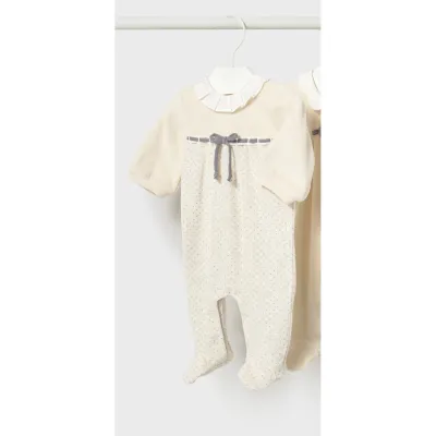 BIEGE VELVET SLEEPER GREY DOT PRINT FRILL COLLAR / 2752-078A