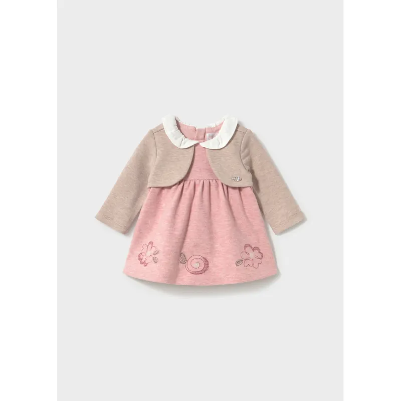 PINK DRESS WITH BEIGE KNIT IMITATION CARDIGAN / 2817-092