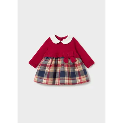 RED KNIT & PLAID DRESS WHITE COLLAR / 2801-011