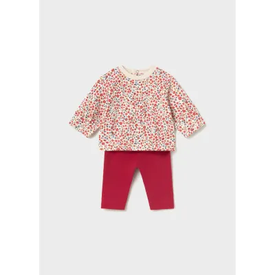 2PC RED FLORAL TOP & RED LEGGING SET / 2759-091A