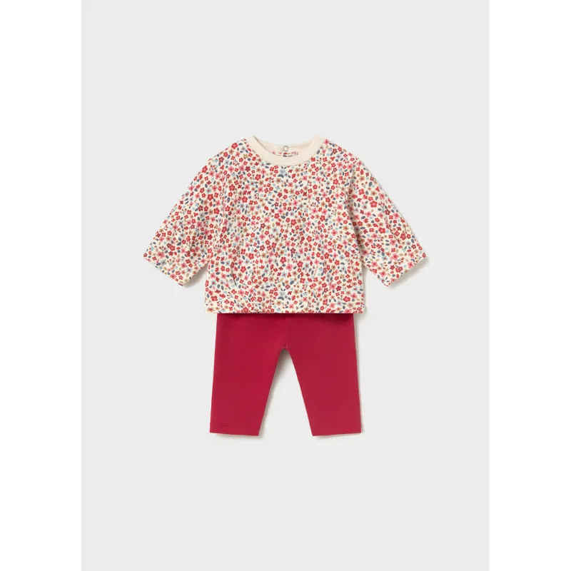 2PC RED FLORAL TOP & RED LEGGING SET / 2759-091A