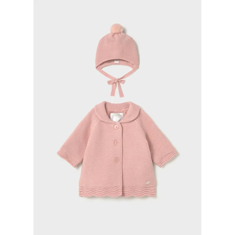 BABY ROSE KNIT COAT WITH HAT / 2403-087