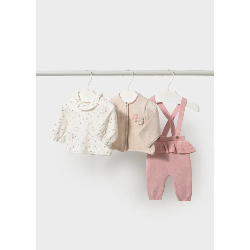 3PC BEIGE & ROSE KNIT PANT SET PRINTED TSHIRT / 2516-036