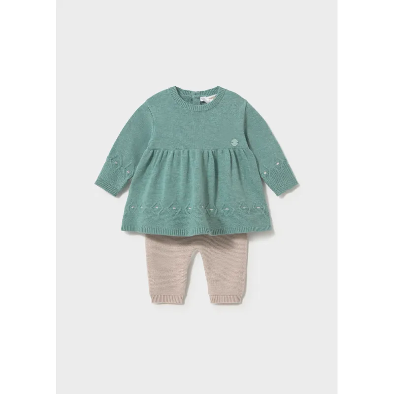 2PC GREEN & BIEGE KNIT LEGGING SET / 2701-054