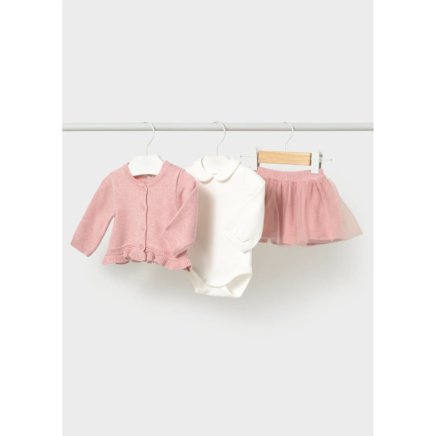 3PC ROSE PINK & CREAM ONZIE TOP KNIT CARDIGAN / 2811-030