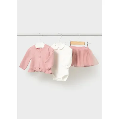 3PC ROSE PINK & CREAM ONZIE TOP KNIT CARDIGAN / 2811-030