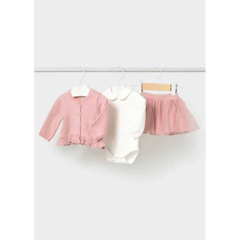 3PC ROSE PINK & CREAM ONZIE TOP KNIT CARDIGAN / 2811-030