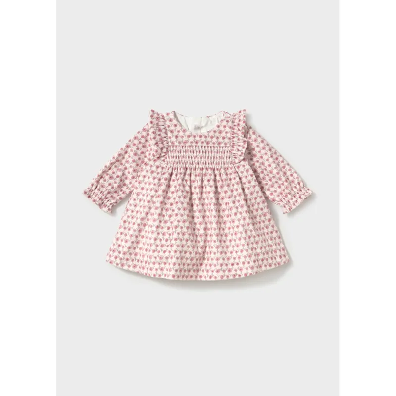 ROSE PRINTED VELVET DRESS SMOCKED BODICE / 2816-024