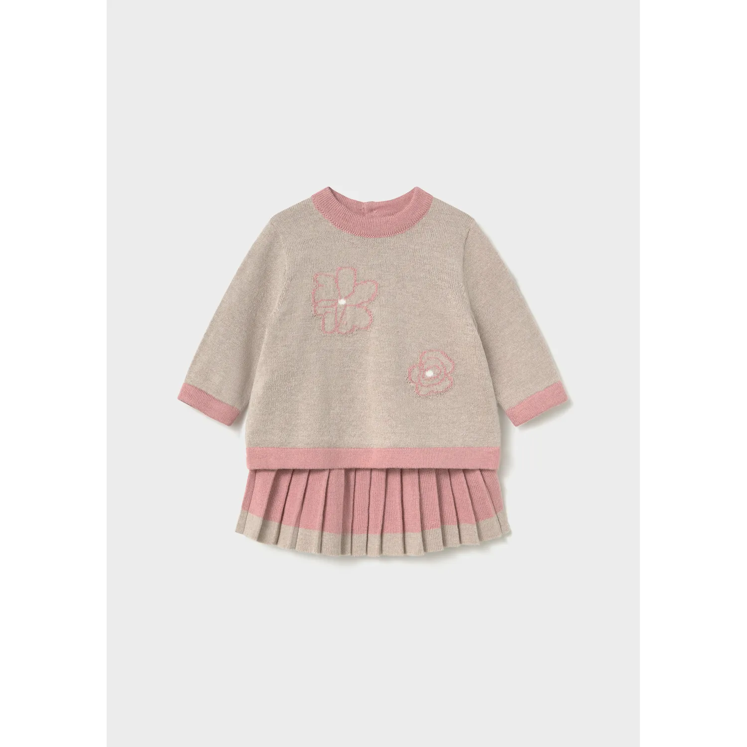 2PC TAUPE & ROSE KNIT SKIRT SET PLEATED / 2829-059 2PC TAUPE & ROSE KNIT SKIRT SET PLEATED / 2829-059