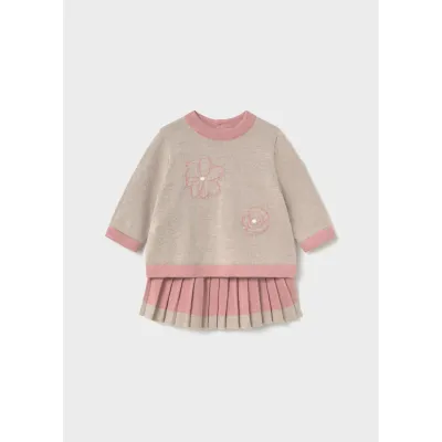 2PC TAUPE & ROSE KNIT SKIRT SET PLEATED / 2829-059