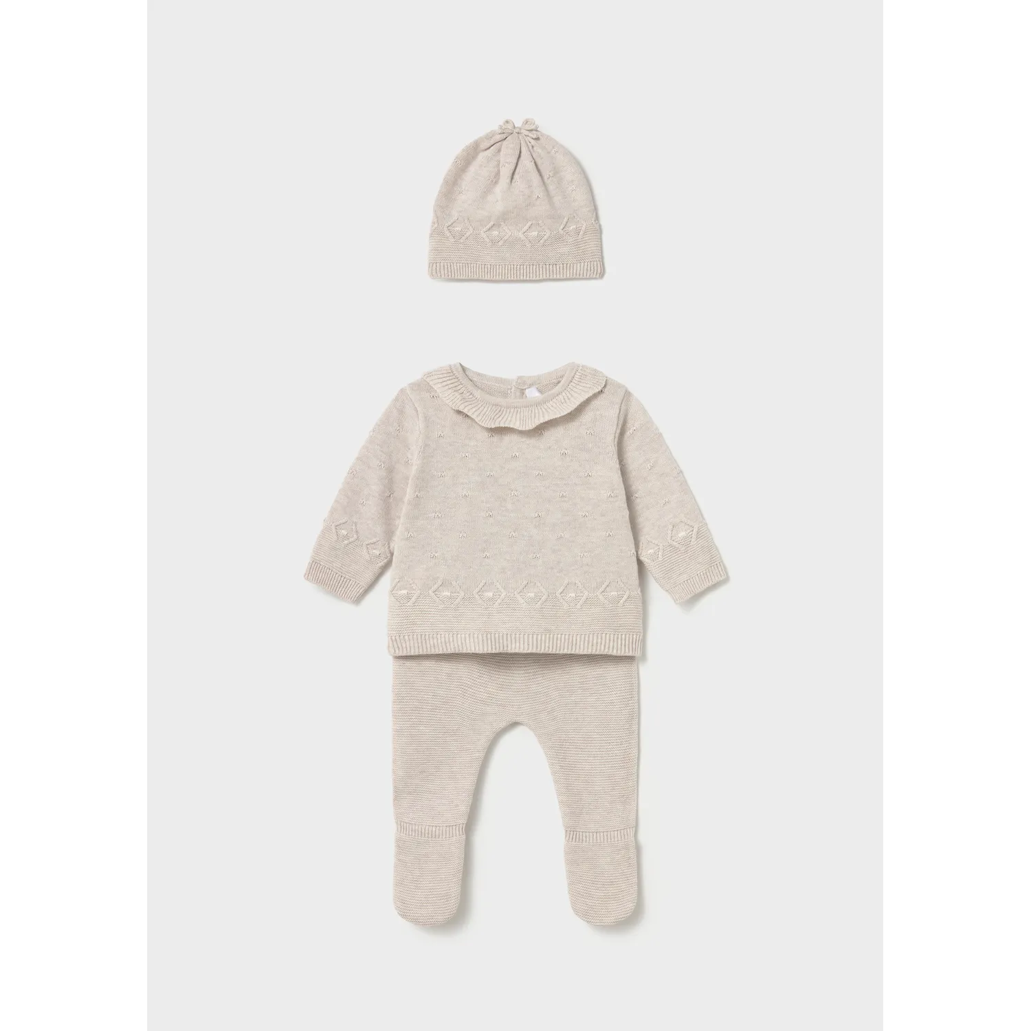 3PC BIEGE KNIT PANT SET 9-18M NO FEEET / 2513-027