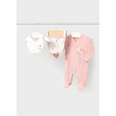 3PC ROSE SLEEPER BIB & HAT BUNNY PRINT / 2748-063