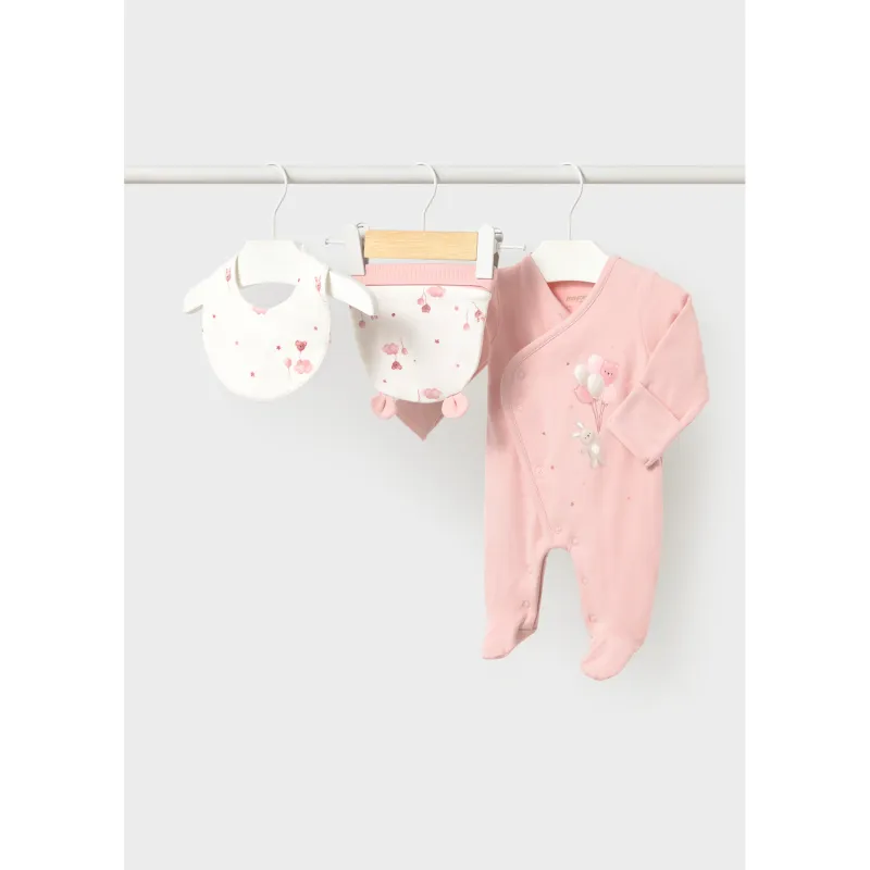 3PC ROSE SLEEPER BIB & HAT BUNNY PRINT / 2748-063