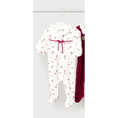 A CREAM VELOUR SLEEPER RED FLORAL PRINT / 2752-079