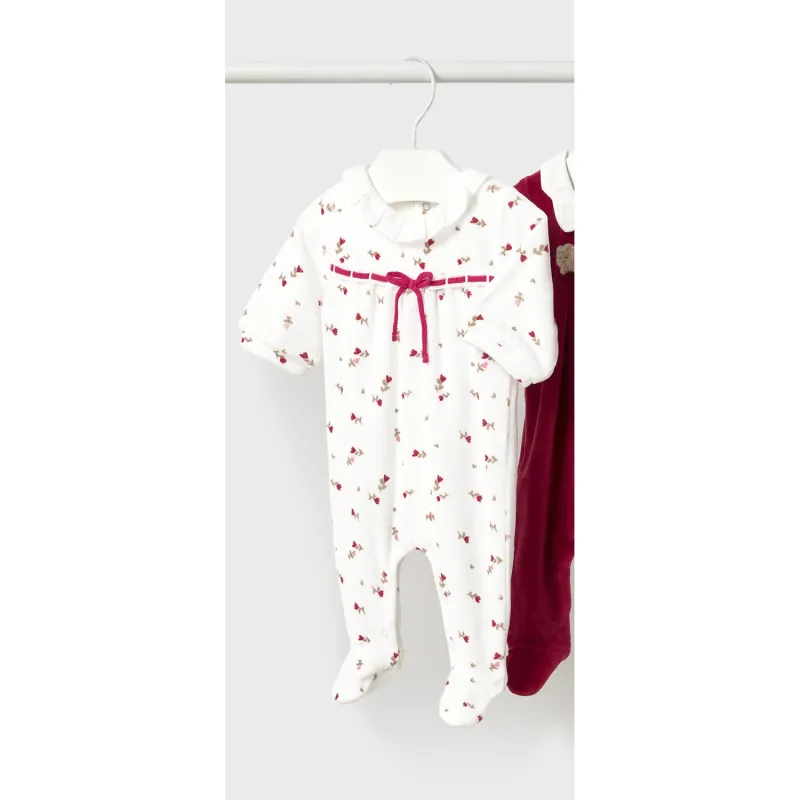 A CREAM VELOUR SLEEPER RED FLORAL PRINT / 2752-079