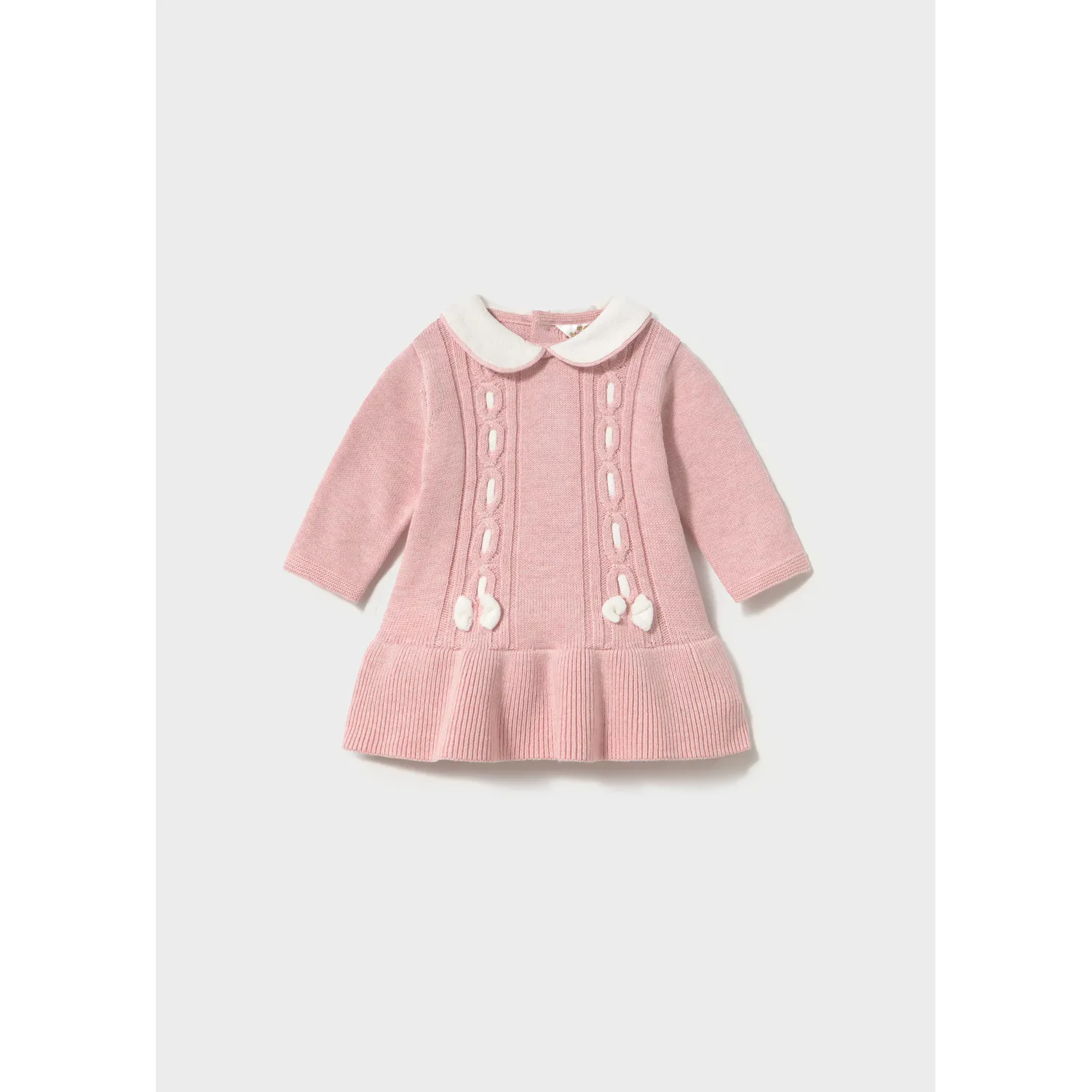 BABY ROSE KNIT DRESS WHITE COLLAR TRIM / 2802-016