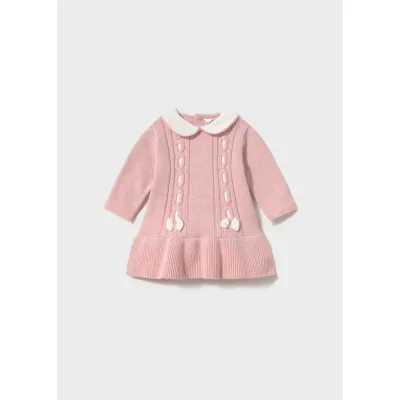 BABY ROSE KNIT DRESS WHITE COLLAR TRIM / 2802-016