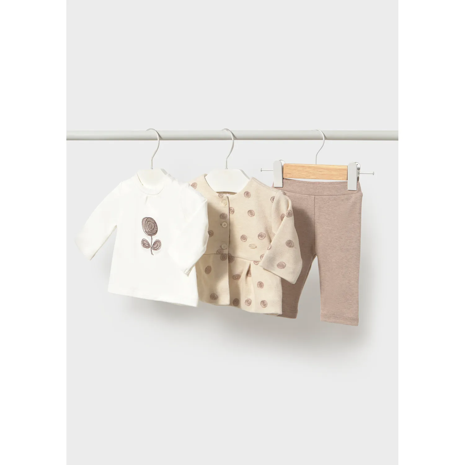 3PC BIEGE & TAUPE PANT SET CIRCLES EMBROIDERY / 2772-093