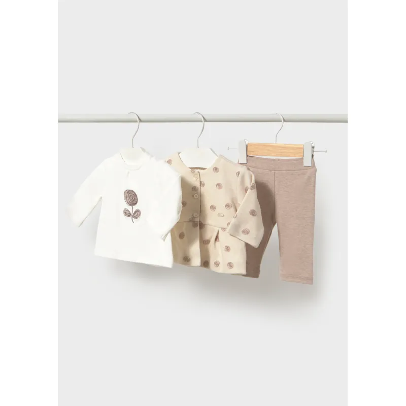 3PC BIEGE & TAUPE PANT SET CIRCLES EMBROIDERY / 2772-093