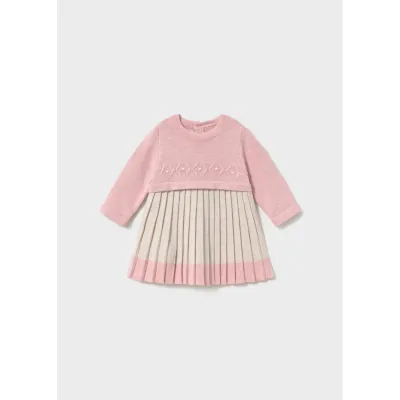 BABY ROSE & BIEGE KNIT DRESS PLEATED / 2815-035