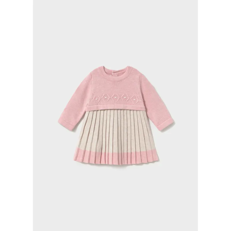 BABY ROSE & BIEGE KNIT DRESS PLEATED / 2815-035