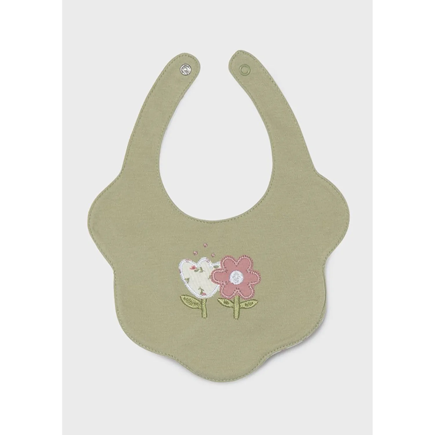 GREEN BIB FLOWER EMBROIDERY FLORAL PRINT BACK / 9139-063