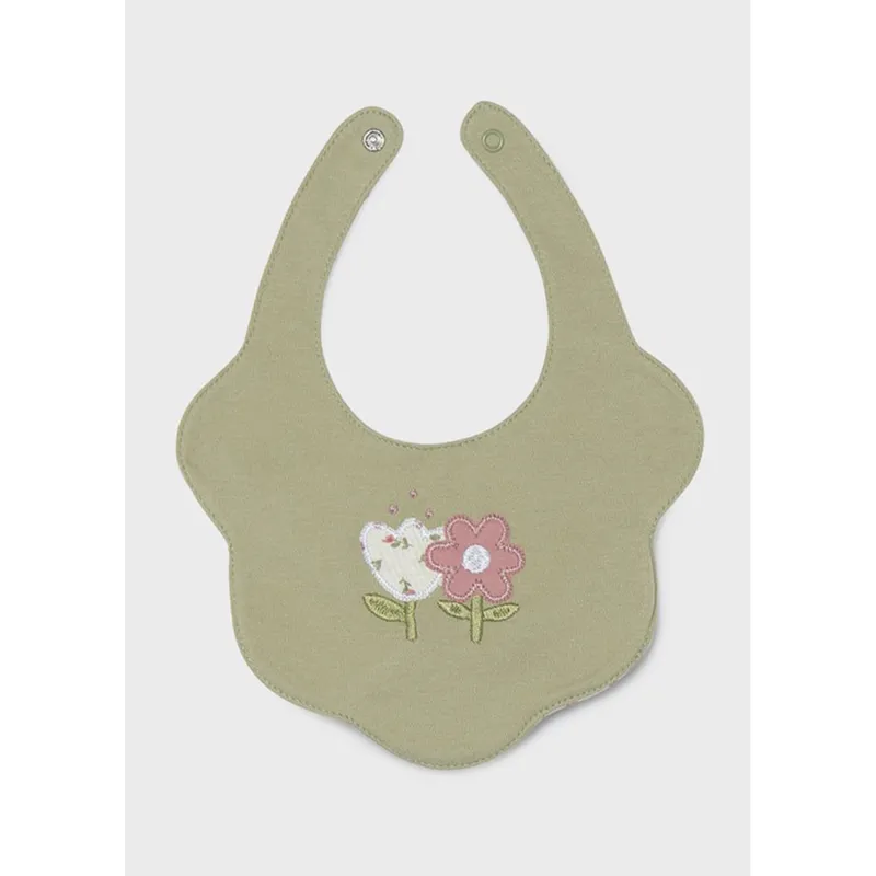 GREEN BIB FLOWER EMBROIDERY FLORAL PRINT BACK / 9139-063