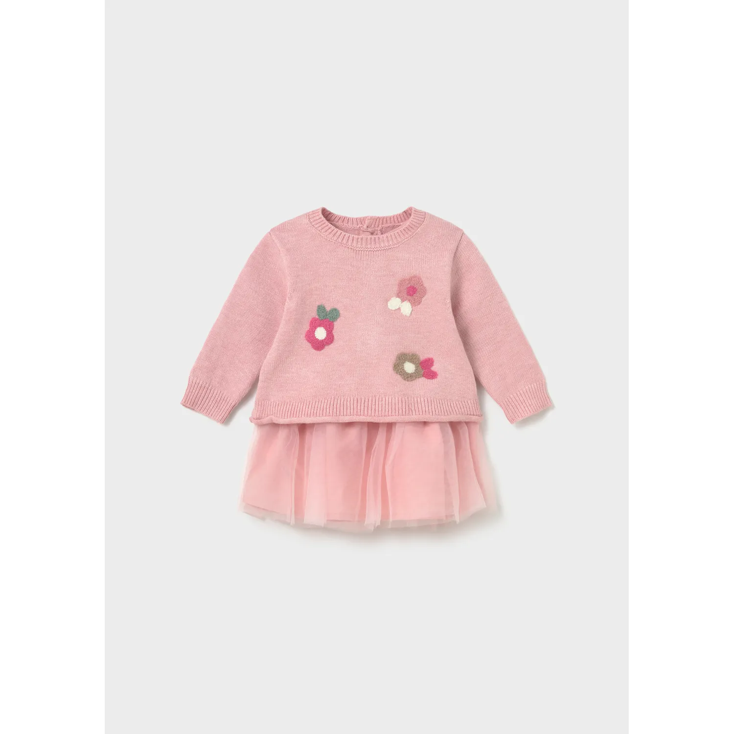 PINK KNIT & TULLE DRESS FLOWER APPLIQUE / 2820-093