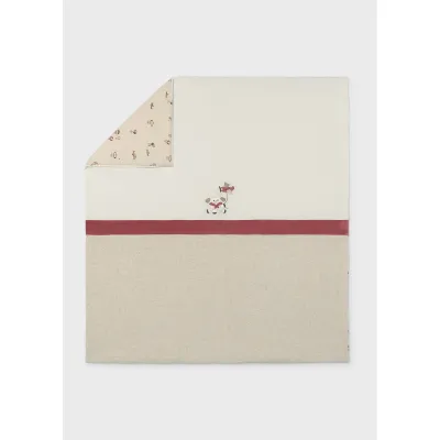 CREAM & RED VELOUR BLANKET RIBBED LINING LAMB EMBROIDERY / 9148-055