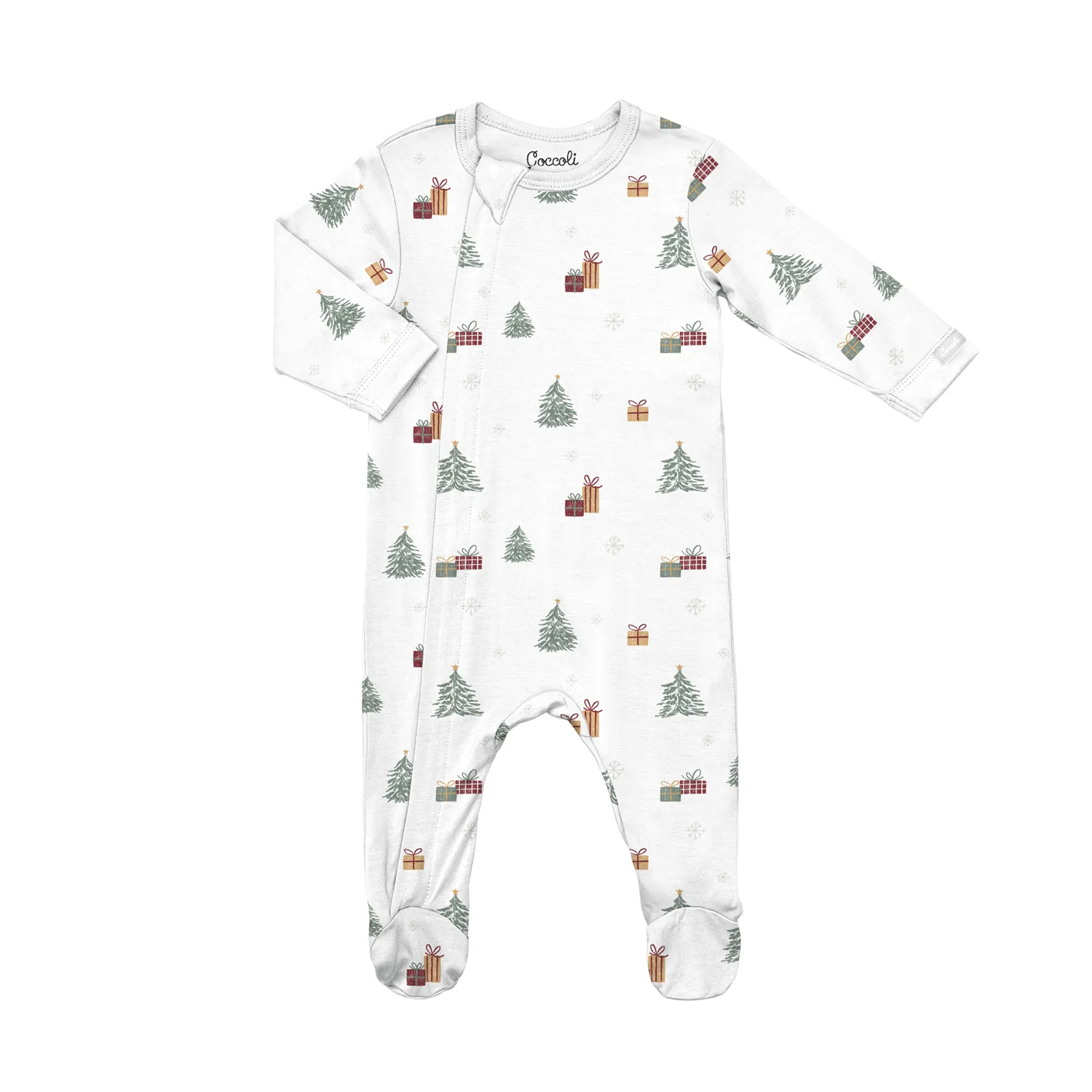 CREAM COTTON SLEEPER CHRISTMAS TREES & PRESENTS PRINT 2WAY ZIPPER / PZM6115-192