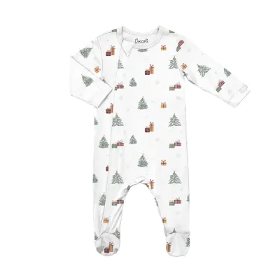 CREAM COTTON SLEEPER CHRISTMAS TREES & PRESENTS PRINT 2WAY ZIPPER / PZM6115-192