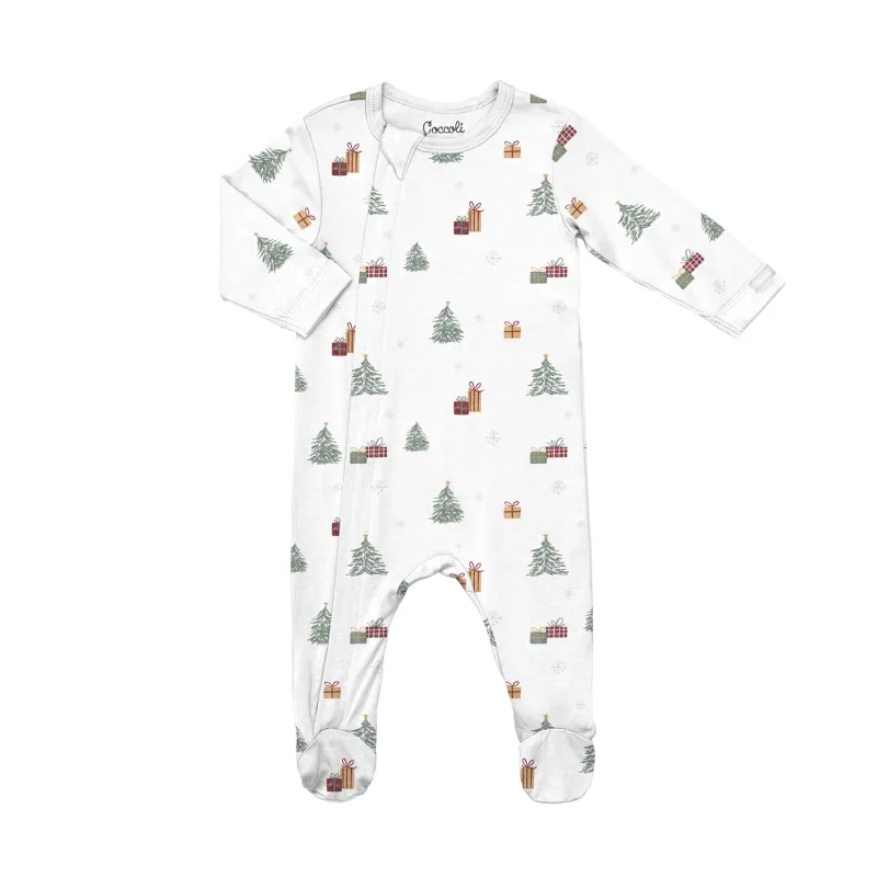 CREAM COTTON SLEEPER CHRISTMAS TREES & PRESENTS PRINT 2WAY ZIPPER / PZM6115-192