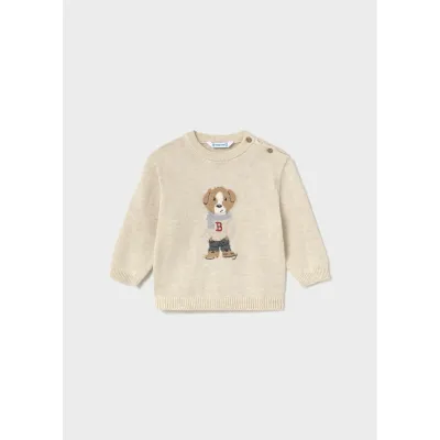 BEIGE KNIT SWEATER PUPPY PRINT / 2377-087