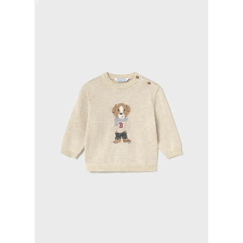 BEIGE KNIT SWEATER PUPPY PRINT / 2377-087