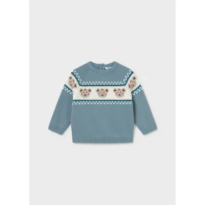 ARTIC BLUE JACQUERED SWEATER BEAR PRINT / 2375-059