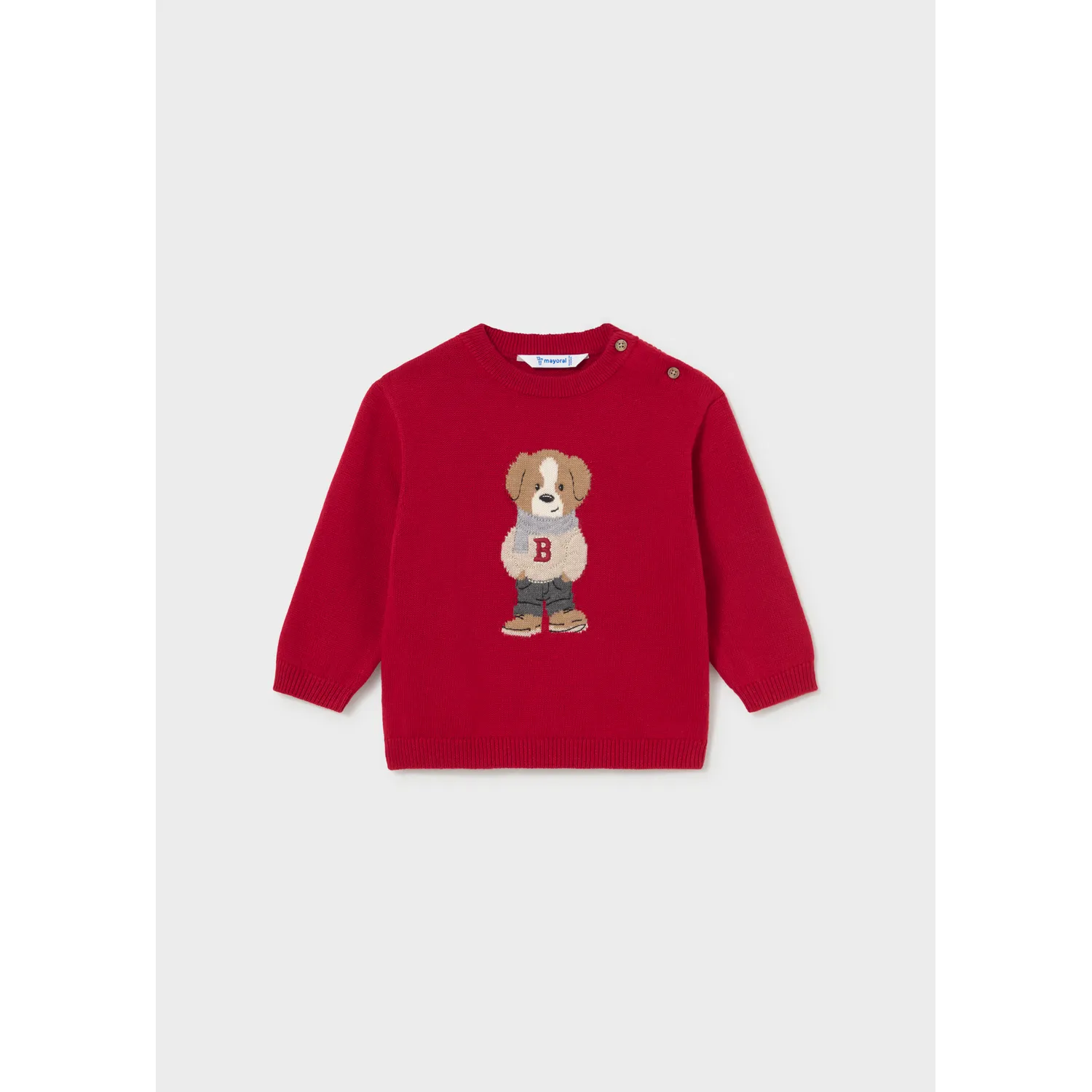 RED KNIT SWEATER BEAR INSET PRINT / 2377-083