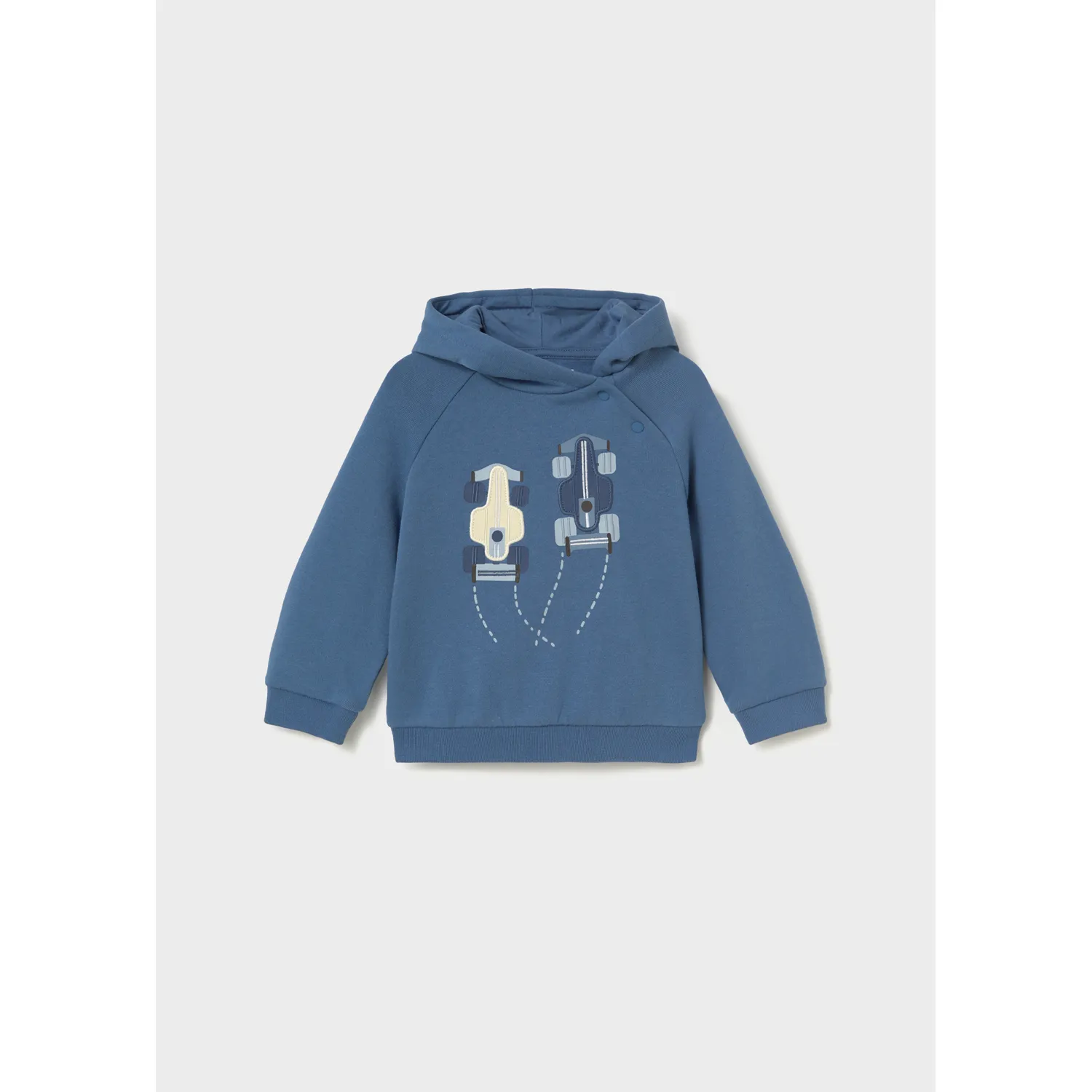 INDIGO BLUE HOODED TOP 2 RACECAR APPLIQUE / 2417-013