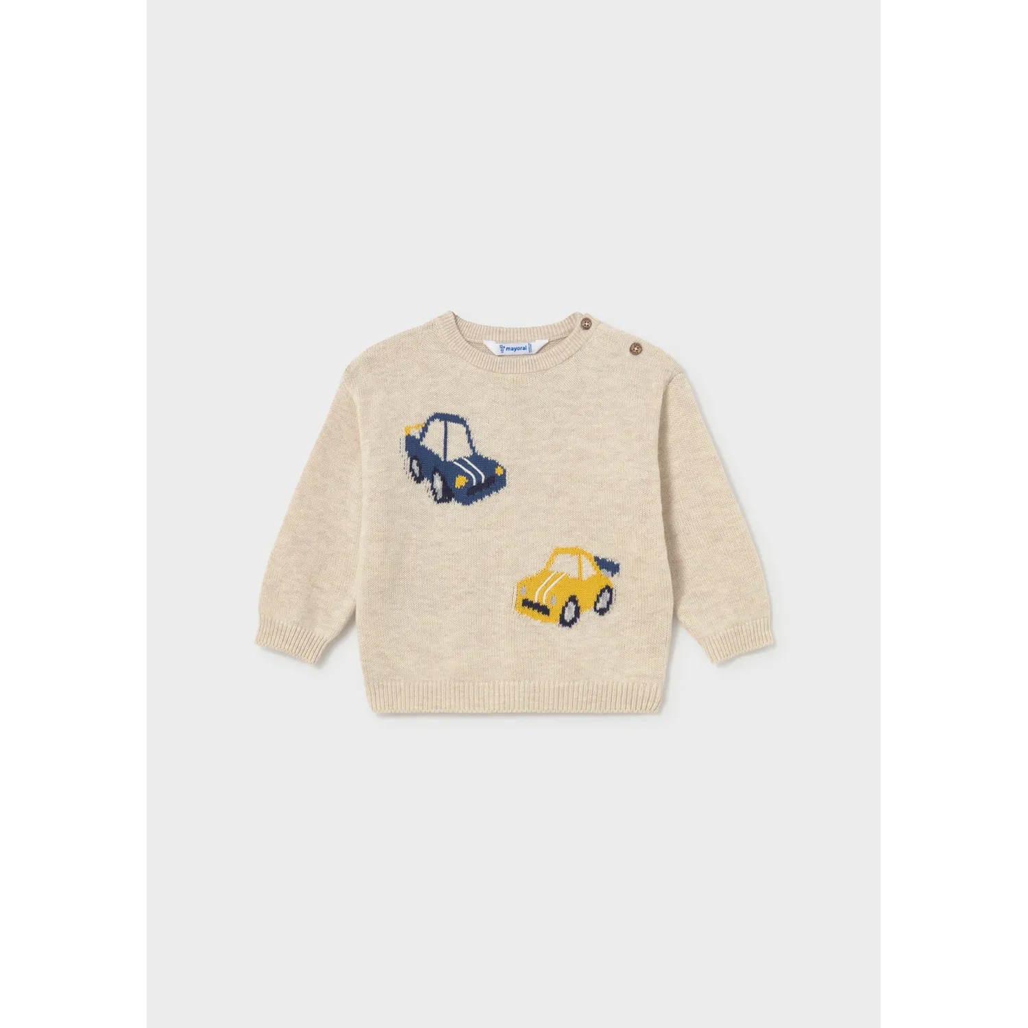 BIEGE KNIT SWEATER BLUE CAR PRINT / 2371-072