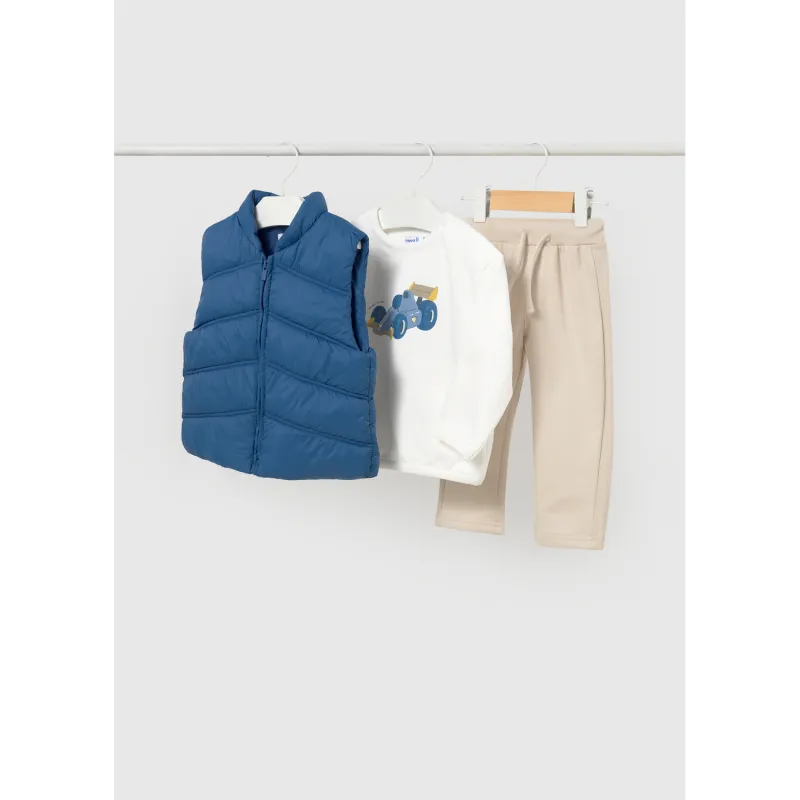 3PC INDIGO BLUE & BIEGE VEST PANT SET / 2687-092