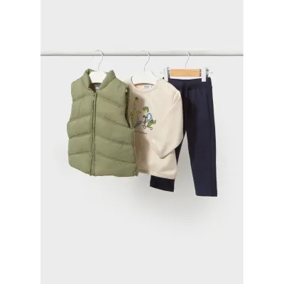 3PC GREEN NAVY & BIEGE VEST SET / 2687-093