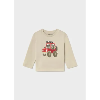 TAUPE TSHIRT LONG SLEEVE RED CAR PRINT / 2012-095 TAUPE TSHIRT LONG SLEEVE RED CAR PRINT / 2012-095