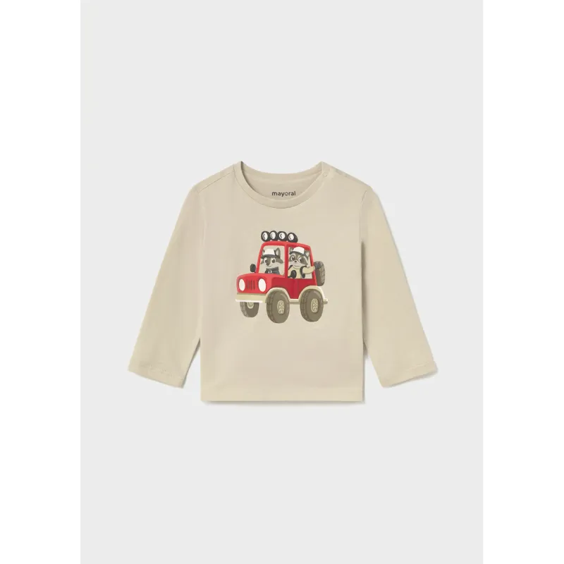 TAUPE TSHIRT LONG SLEEVE RED CAR PRINT / 2012-095