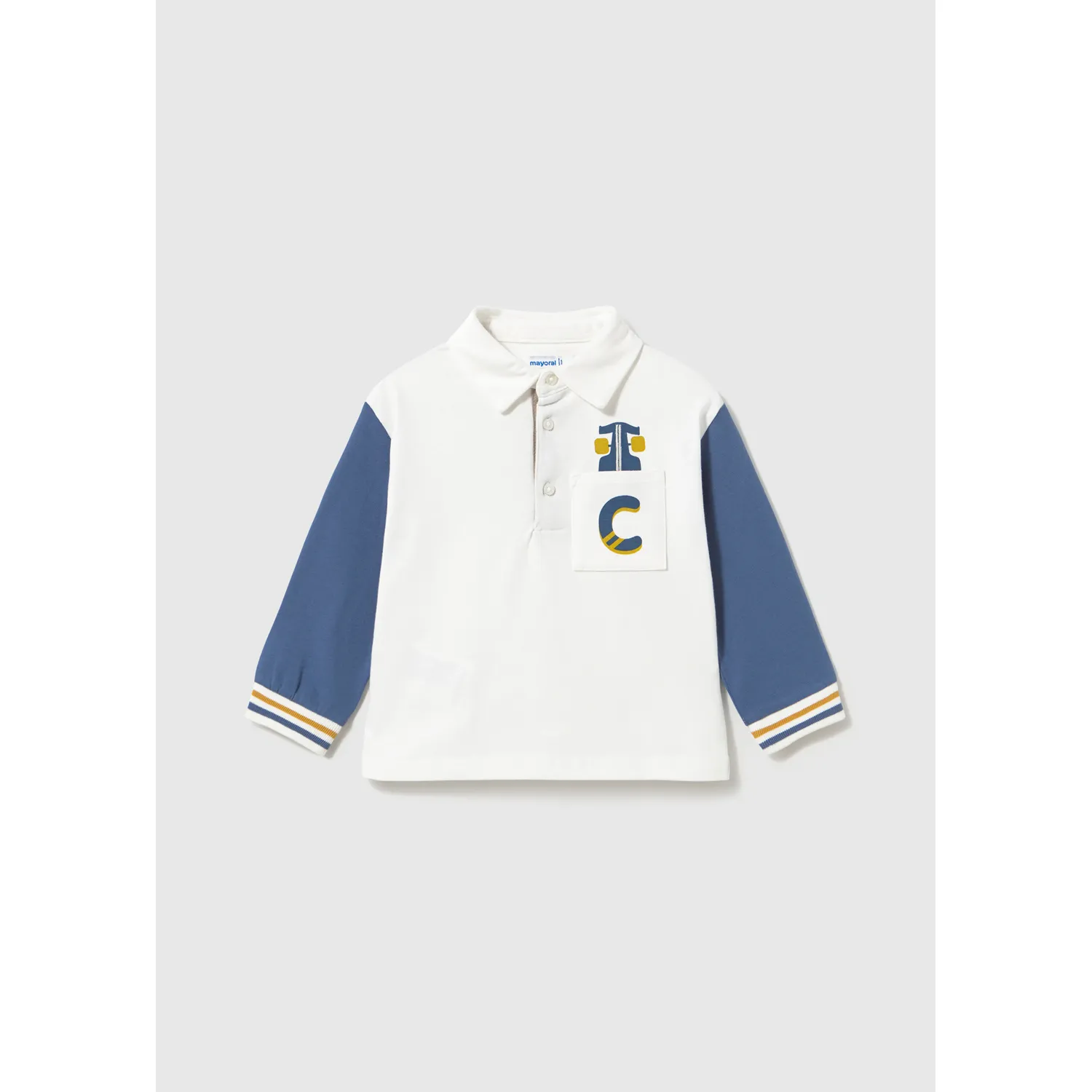 WHITE LONG POLO BLUE LONG SLEEVES WITH POCKET / 2102-031