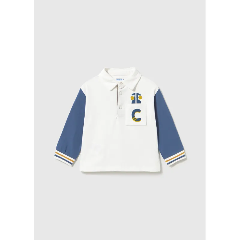 WHITE LONG POLO BLUE LONG SLEEVES WITH POCKET / 2102-031