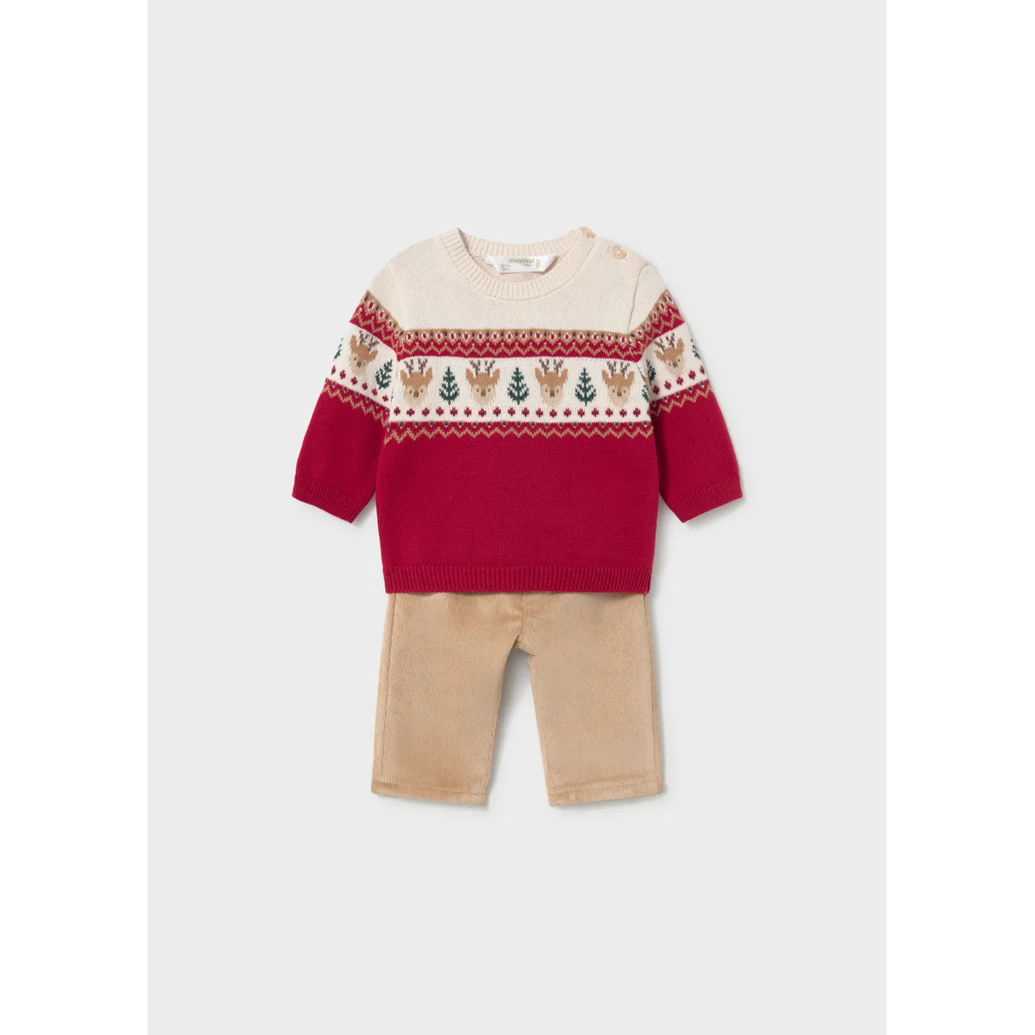 2PC RED PRINT SWEATER & GOLD VELOUR PANT / 2532-079