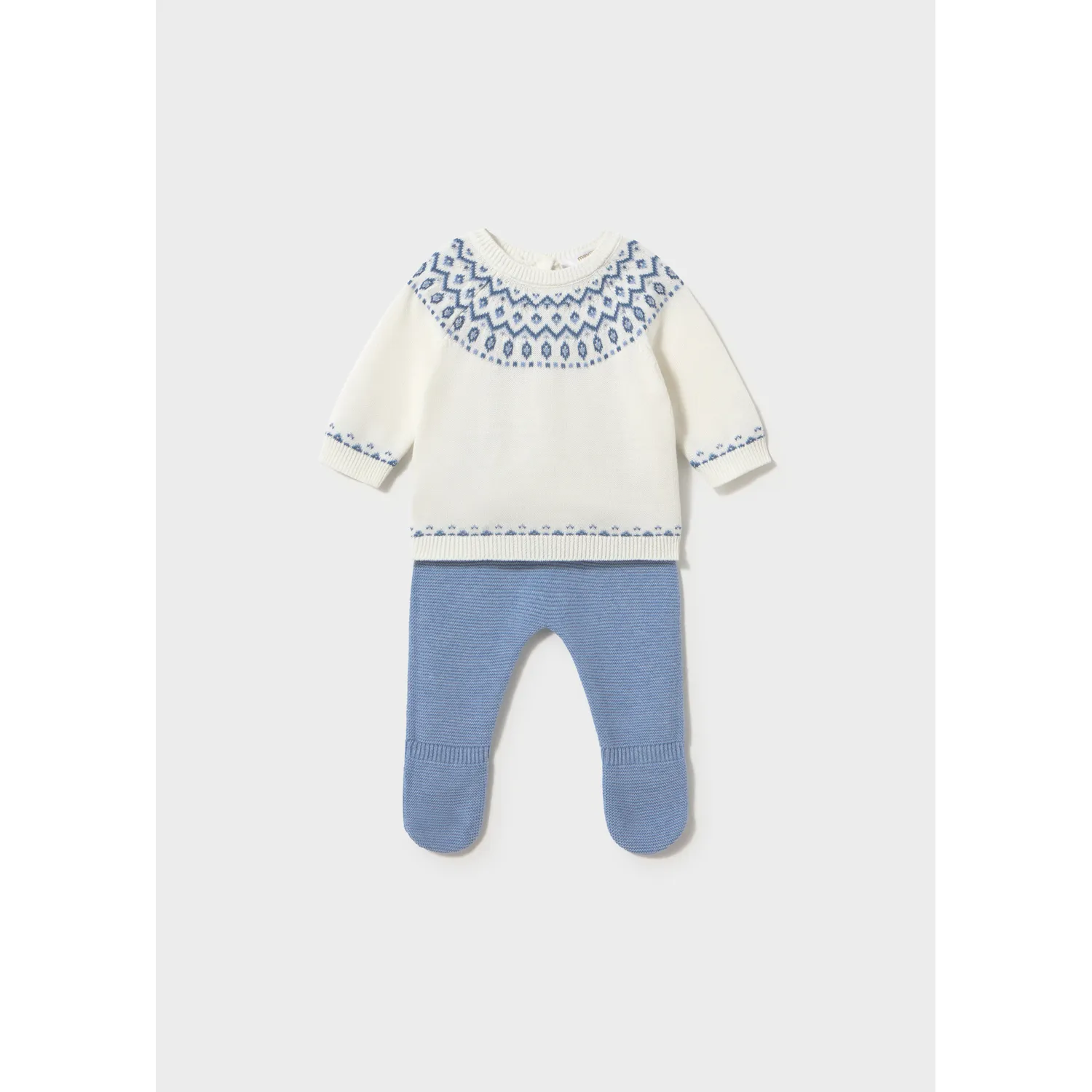 2PC CREAM & BLUE KNIT LEG WARMER SET 9-18M NO FEET / 2505-068