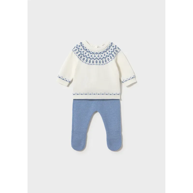 2PC CREAM & BLUE KNIT LEG WARMER SET 9-18M NO FEET / 2505-068