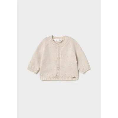 BEIGE KNIT CARDIGAN RAISED PATTERN / 2304-043