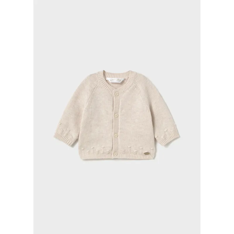 BEIGE KNIT CARDIGAN RAISED PATTERN / 2304-043